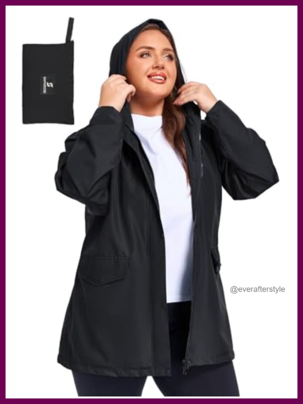 Plus Size Packable Waterproof Rain Jacket with Hood & Mesh Lining